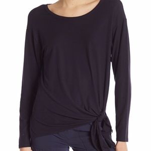 NWT $195 Theory Serah Long Sleeve Knotted Hem Top in Navy - size XS!